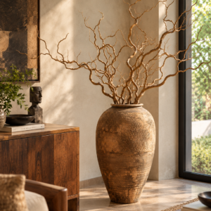 Rustic Terracotta Floor Vase for Living Room Décor